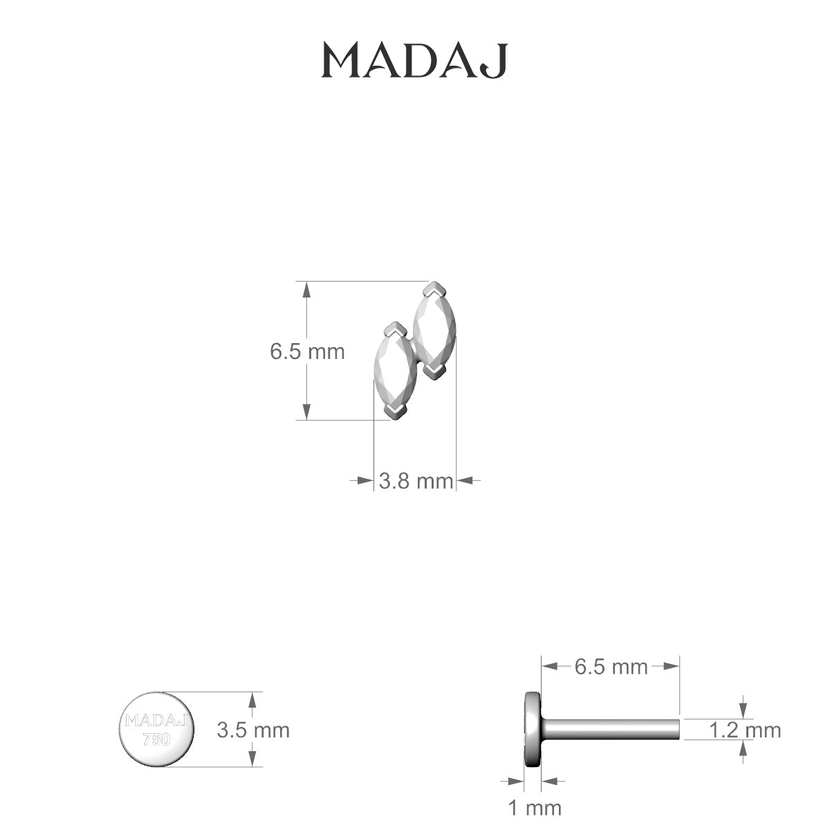 Freyja | 18k White Gold 6.5 mm 6.5 mm Diamond Piercing