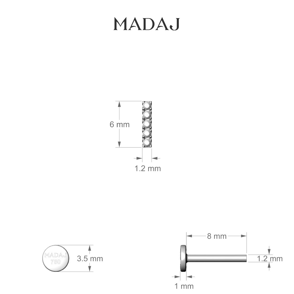 Gaia | 18k Yellow Gold 6 mm 8 mm Bar Diamond Piercing