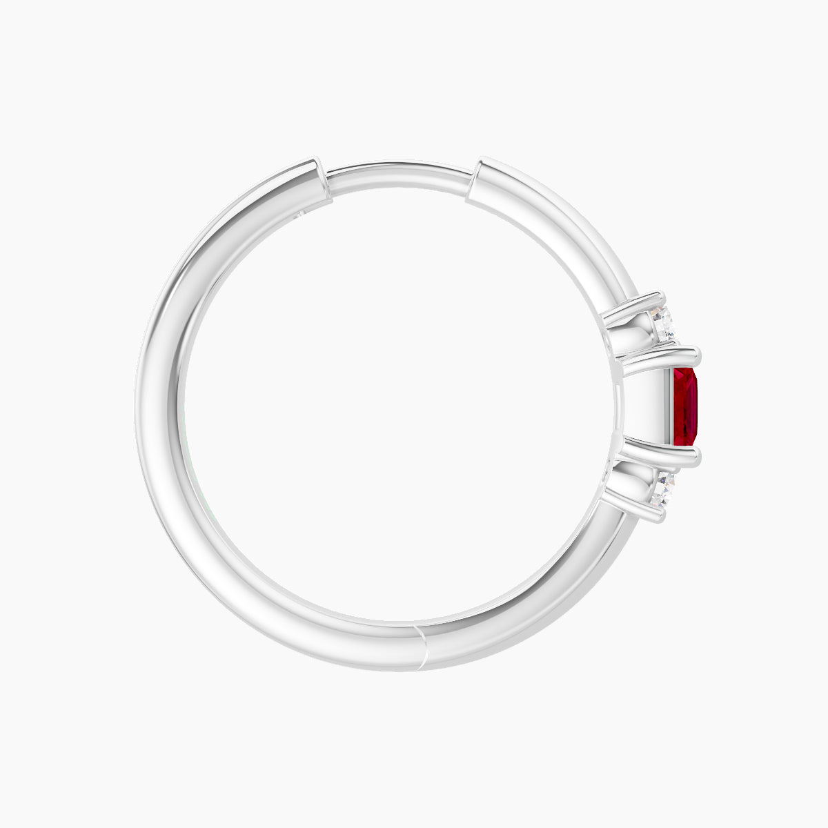 Grace | 18k White Gold 11 mm Trilogy Princess Ruby & Diamond Hoop Piercing
