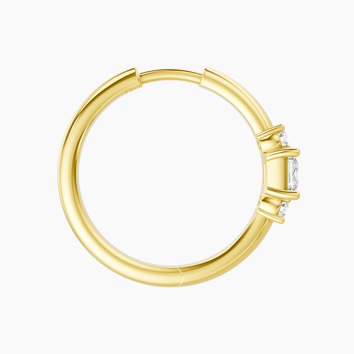 Grace | 18k Yellow Gold 11 mm Trilogy Princess Diamond Hoop Piercing