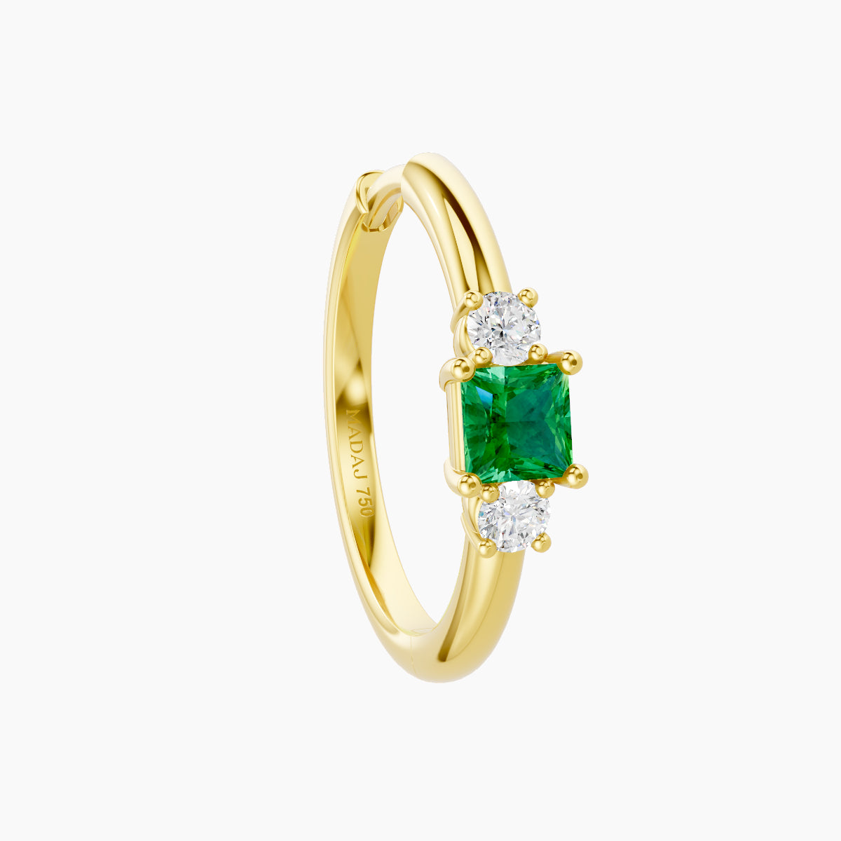 Grace | 18k Yellow Gold 11 mm Trilogy Princess Emerald & Diamond Hoop Piercing