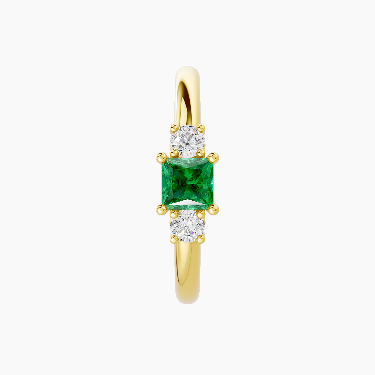 Grace | 18k Yellow Gold 11 mm Trilogy Princess Emerald & Diamond Hoop Piercing