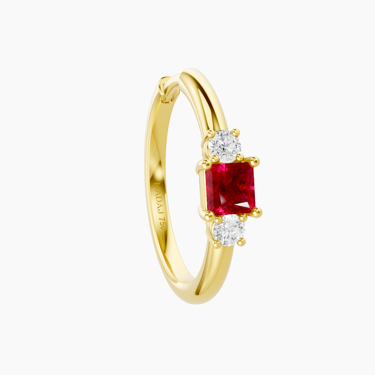 Grace | 18k Yellow Gold 11 mm Trilogy Princess Ruby & Diamond Hoop Piercing