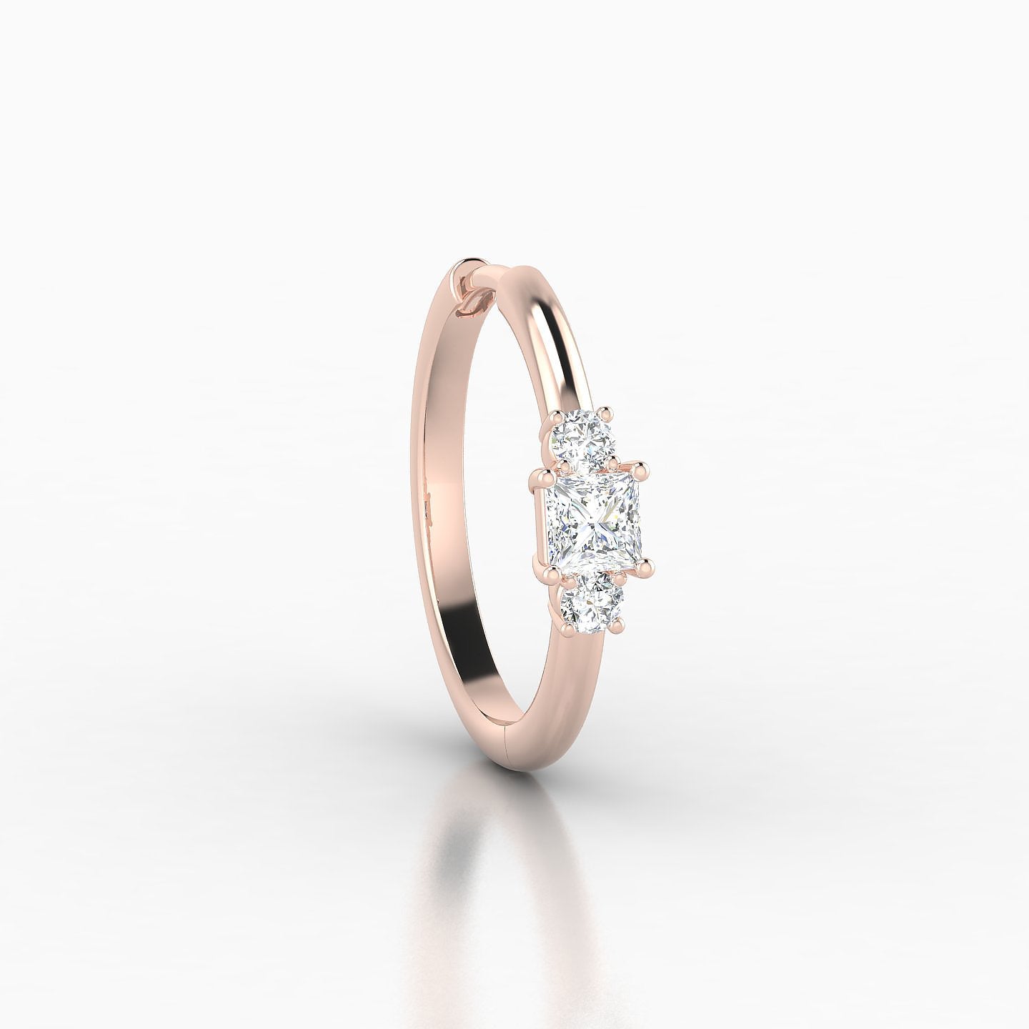 Grace | 18k Rose Gold 11 mm Trilogy Princess Diamond Hoop Piercing