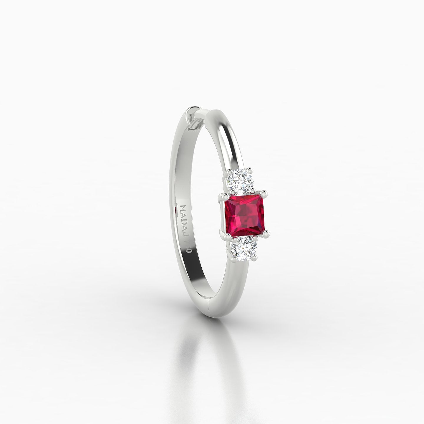 Grace | 18k White Gold 11 mm Trilogy Princess Ruby & Diamond Hoop Piercing