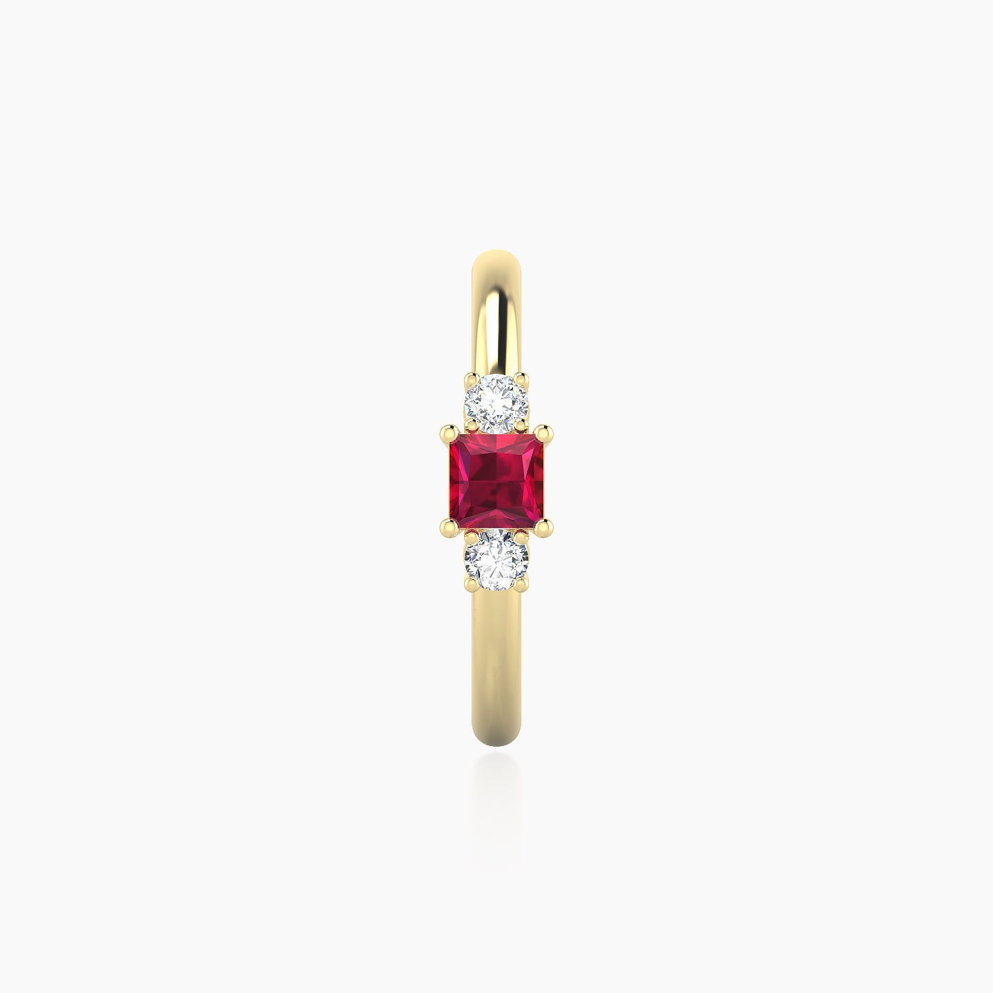 Grace | 18k Yellow Gold 11 mm Trilogy Princess Ruby & Diamond Hoop Piercing