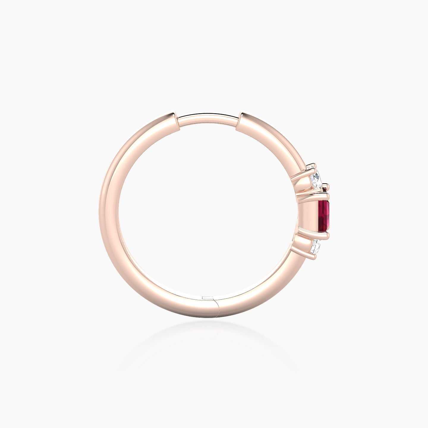 Grace | 18k Rose Gold 11 mm Trilogy Princess Ruby & Diamond Hoop Piercing