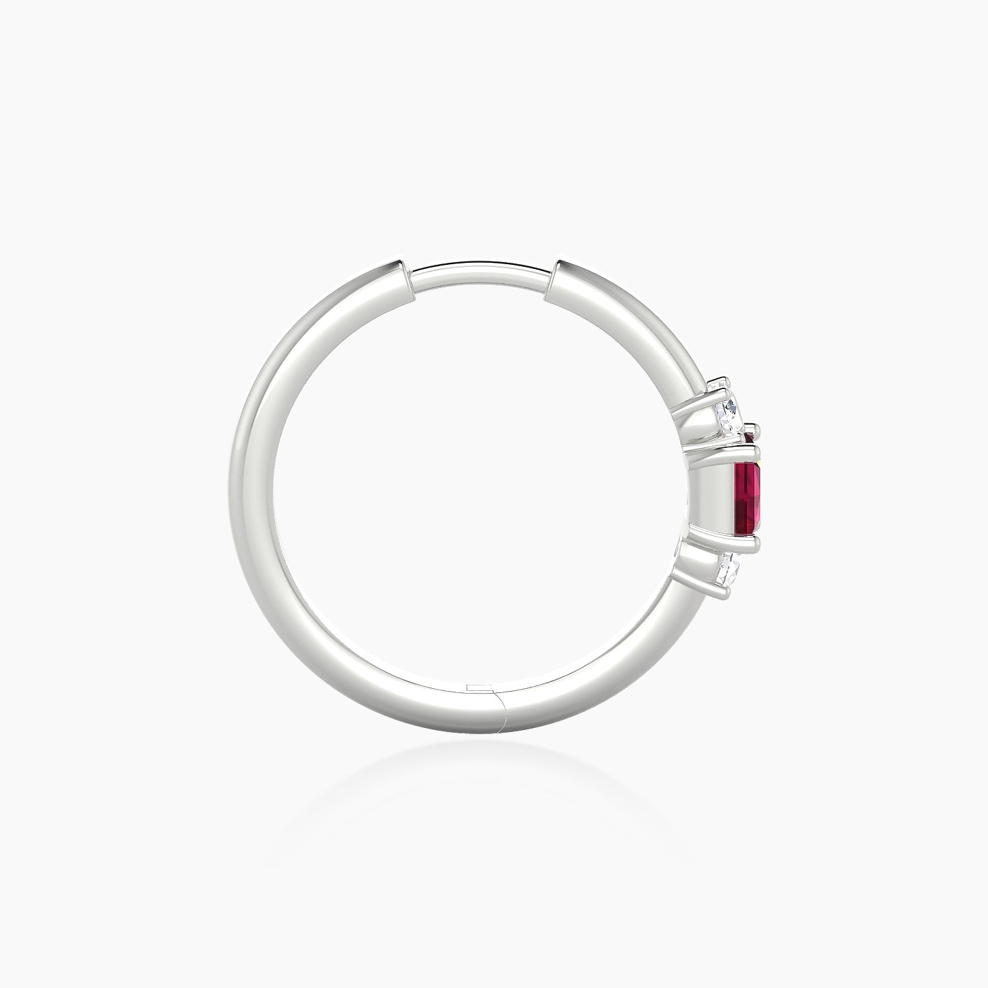 Grace | 18k White Gold 11 mm Trilogy Princess Ruby & Diamond Hoop Piercing