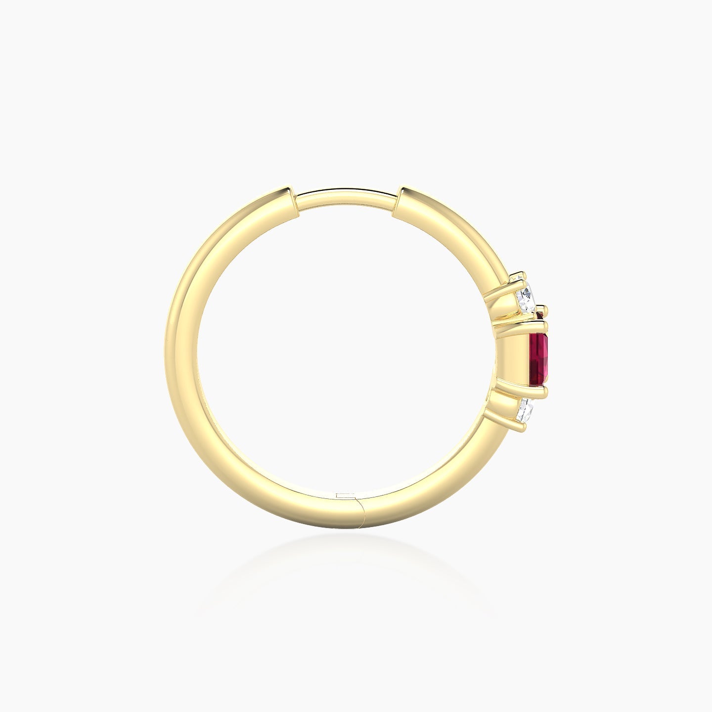 Grace | 18k Yellow Gold 11 mm Trilogy Princess Ruby & Diamond Hoop Piercing