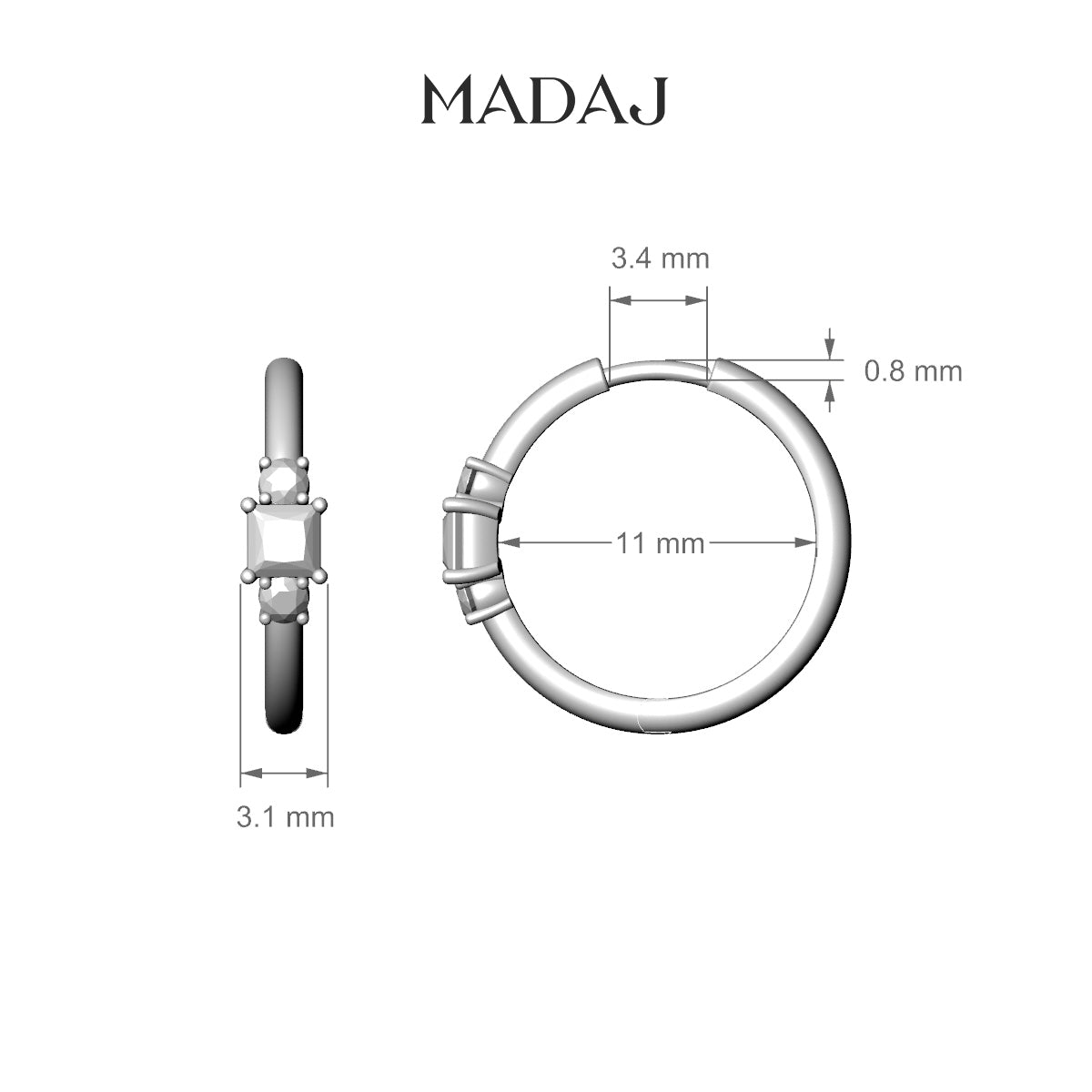 Grace | 18k Rose Gold 11 mm Trilogy Princess Ruby & Diamond Hoop Piercing