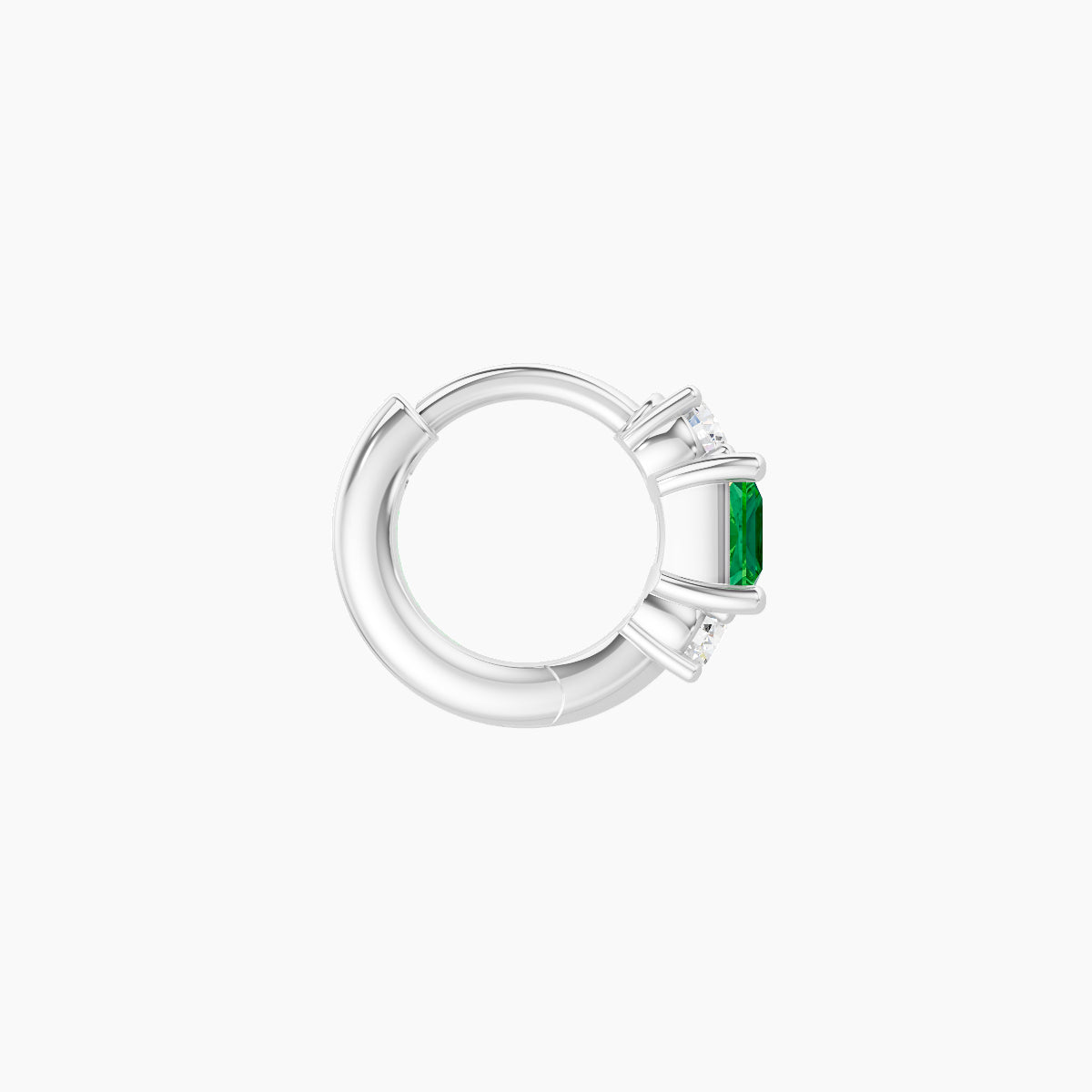 Grace | 18k White Gold 5 mm Trilogy Princess Emerald & Diamond Hoop Piercing