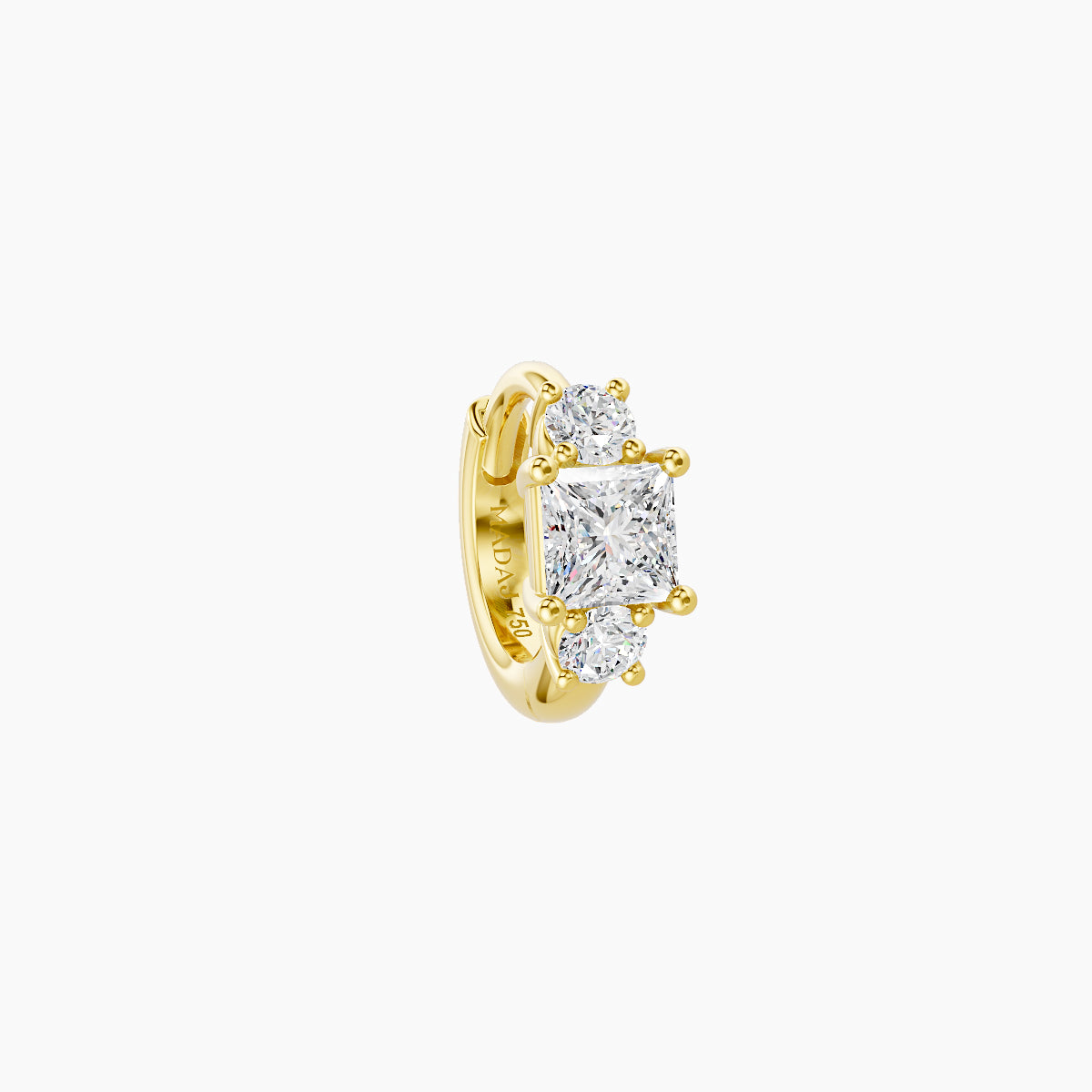 Grace | 18k Yellow Gold 5 mm Trilogy Princess Diamond Hoop Piercing