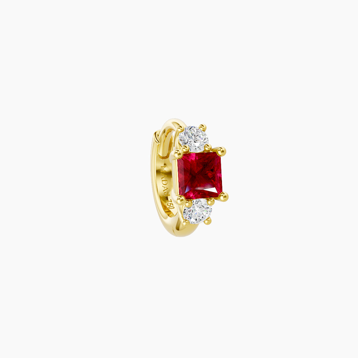 Grace | 18k Yellow Gold 5 mm Trilogy Princess Ruby & Diamond Hoop Piercing