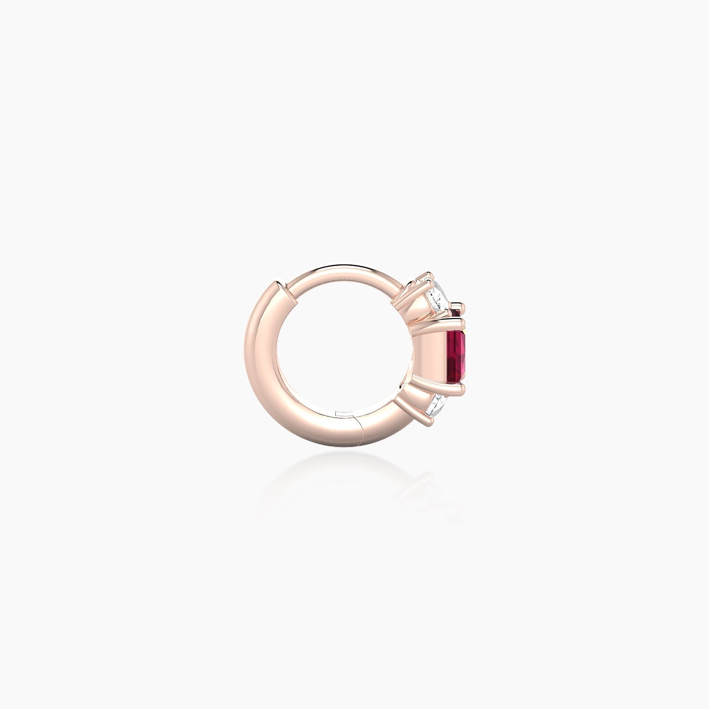 Grace | 18k Rose Gold 5 mm Trilogy Princess Ruby & Diamond Hoop Piercing