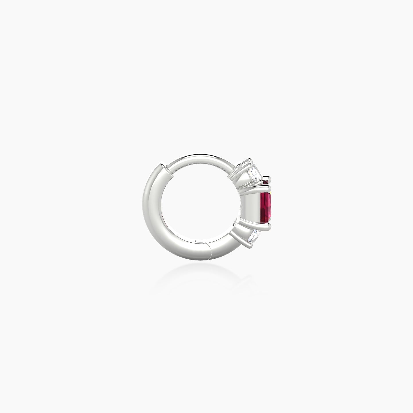 Grace | 18k White Gold 5 mm Trilogy Princess Ruby & Diamond Hoop Piercing