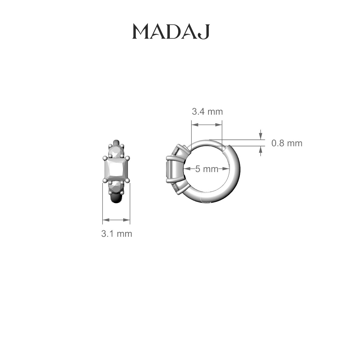 Grace | 18k White Gold 5 mm Trilogy Princess Diamond Hoop Piercing