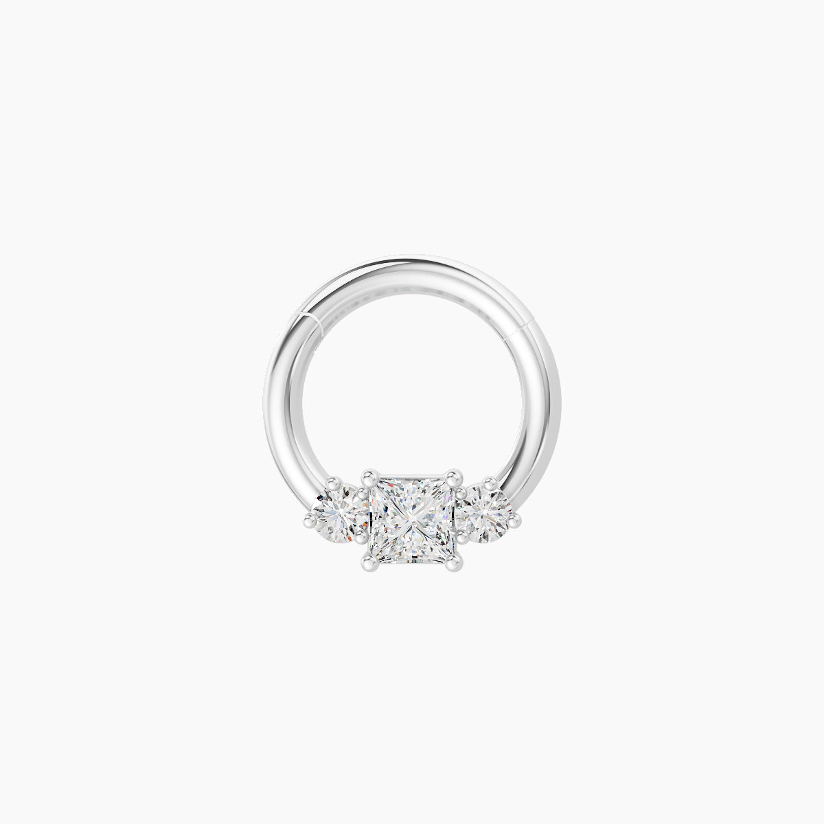 Grace | 18k White Gold 6.5 mm Trilogy Princess Diamond Daith Piercing