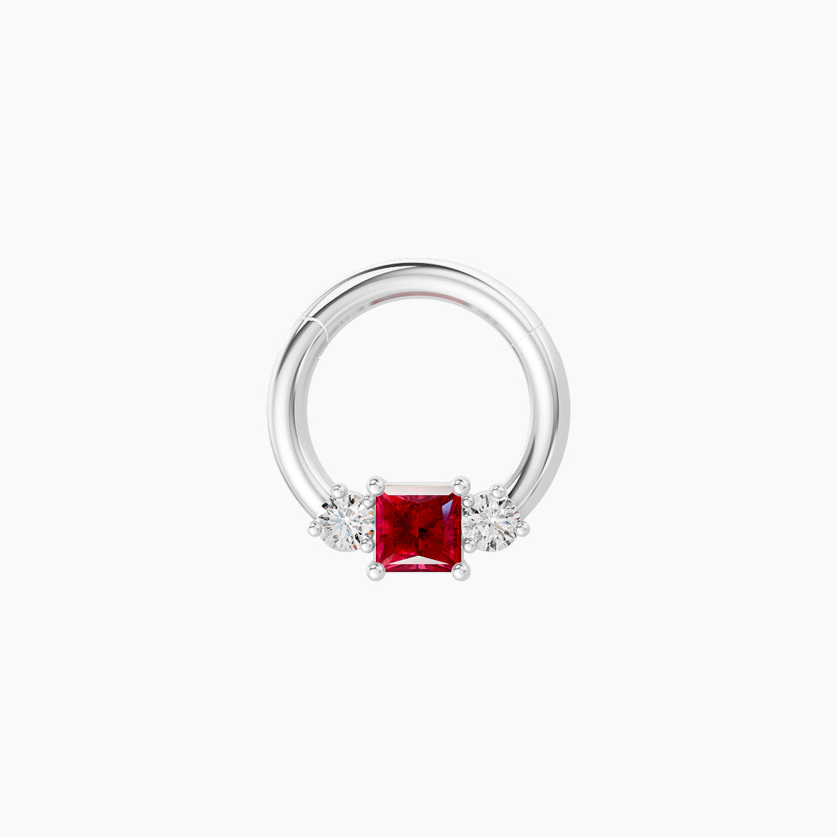 Grace | 18k White Gold 6.5 mm Trilogy Princess Ruby & Diamond Daith Piercing