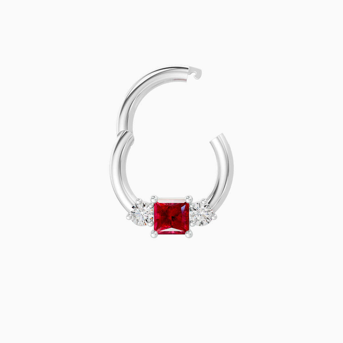 Grace | 18k White Gold 6.5 mm Trilogy Princess Ruby & Diamond Daith Piercing