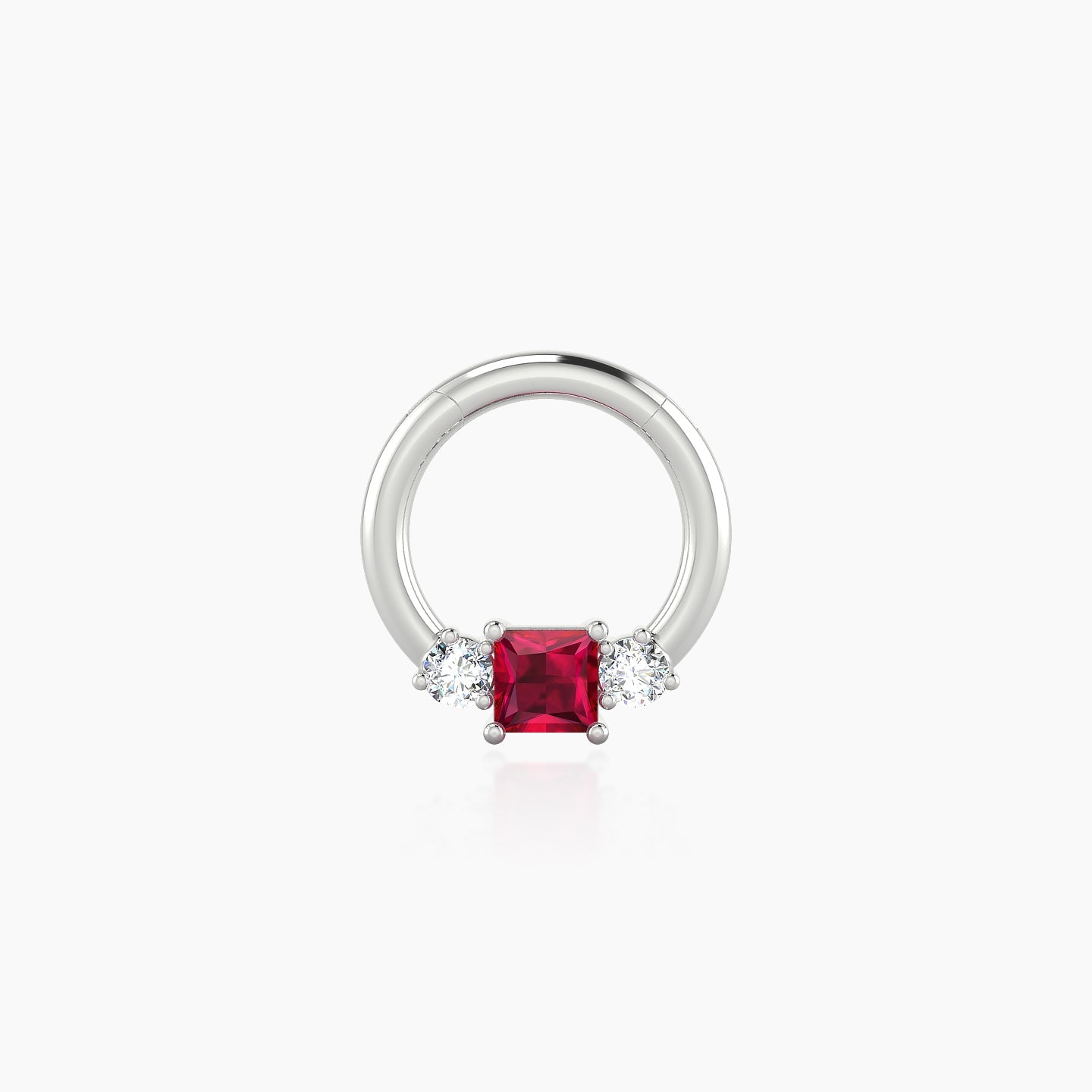 Grace | 18k White Gold 6.5 mm Trilogy Princess Ruby & Diamond Daith Piercing