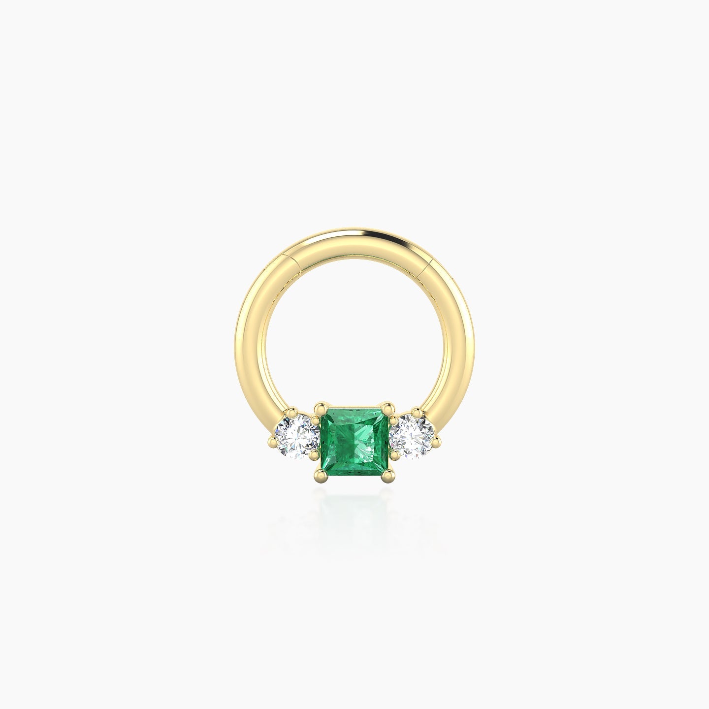 Grace | 18k Yellow Gold 6.5 mm Trilogy Princess Emerald & Diamond Daith Piercing