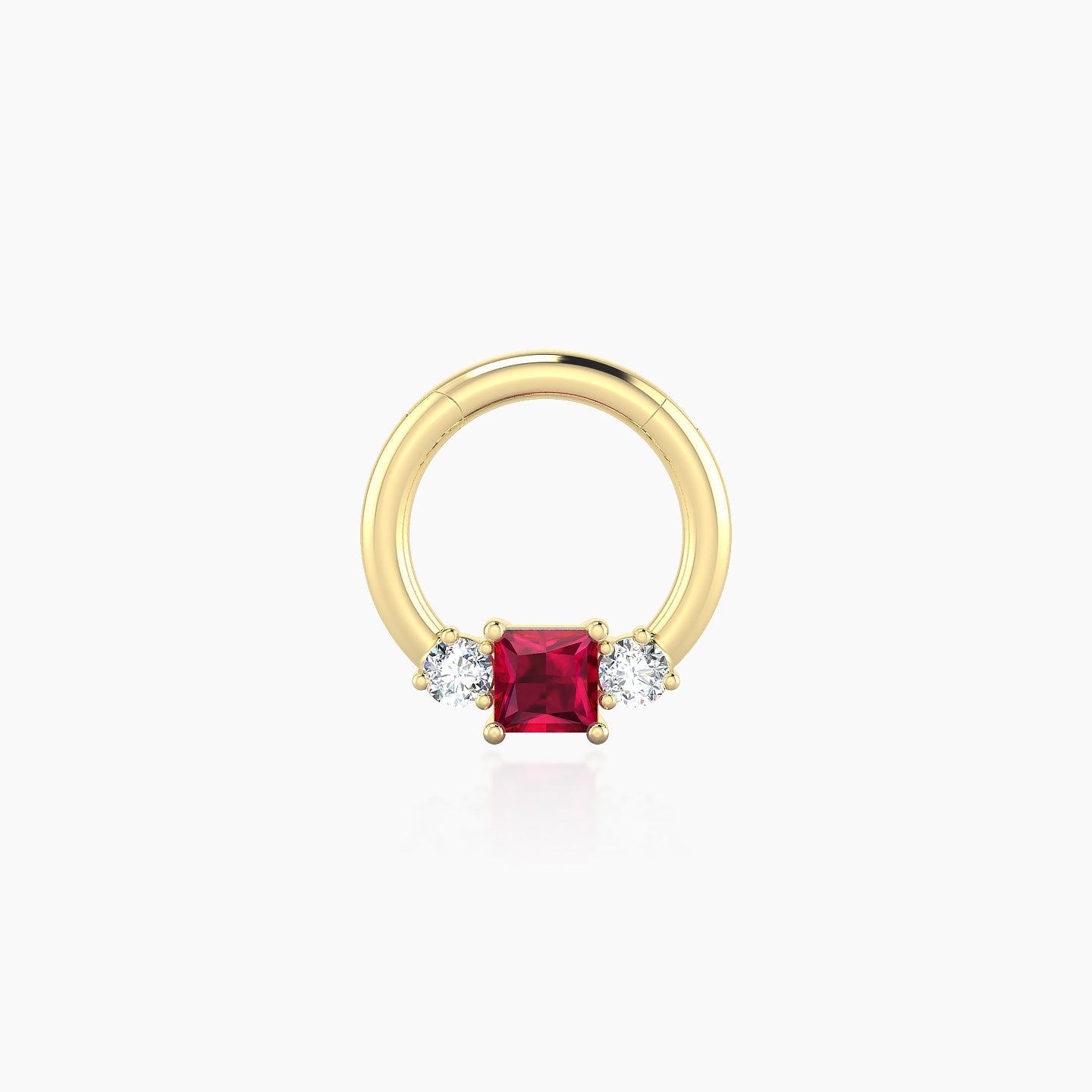 Grace | 18k Yellow Gold 6.5 mm Trilogy Princess Ruby & Diamond Daith Piercing