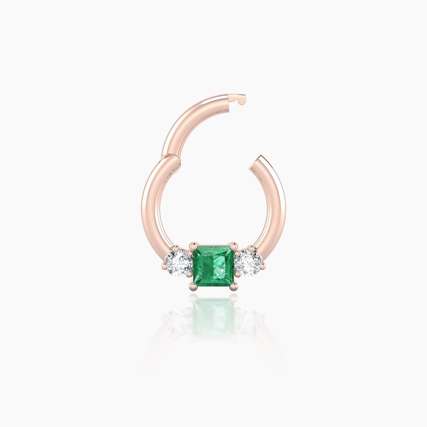 Grace | 18k Rose Gold 6.5 mm Trilogy Princess Emerald & Diamond Daith Piercing