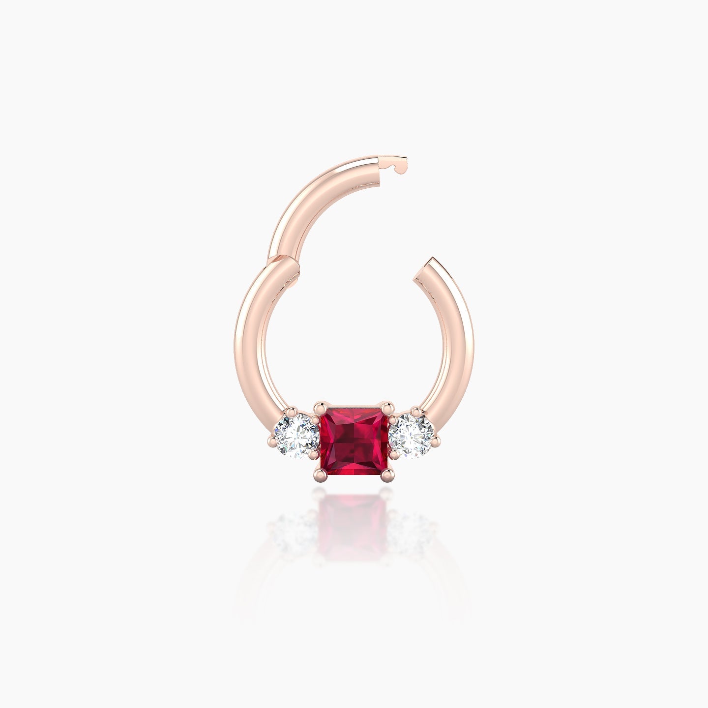 Grace | 18k Rose Gold 6.5 mm Trilogy Princess Ruby & Diamond Daith Piercing