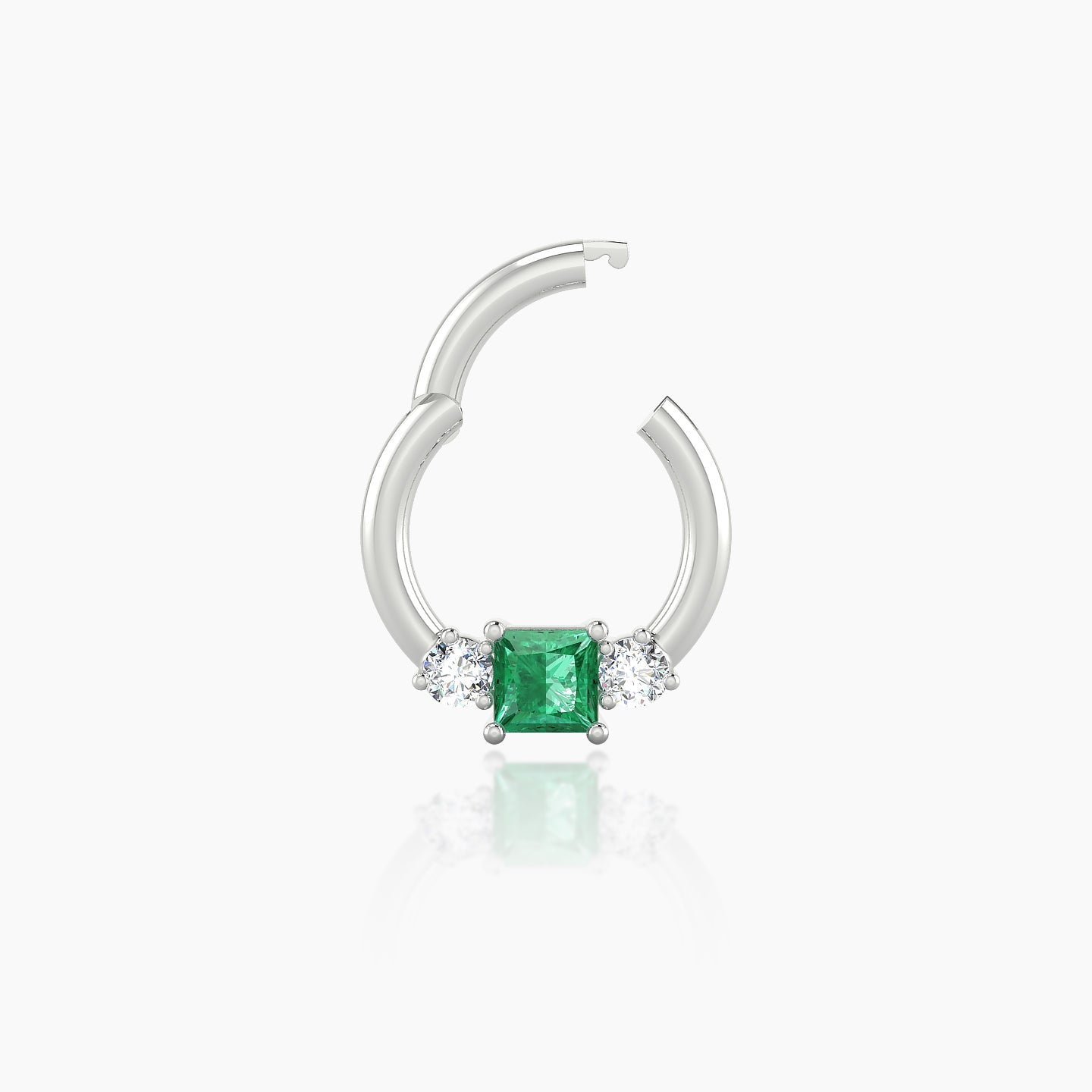 Grace | 18k White Gold 6.5 mm Trilogy Princess Emerald & Diamond Daith Piercing