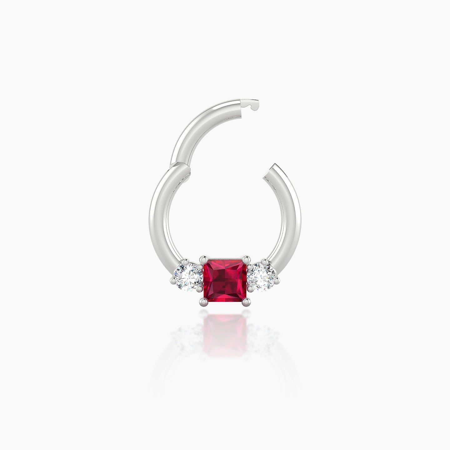 Grace | 18k White Gold 6.5 mm Trilogy Princess Ruby & Diamond Daith Piercing