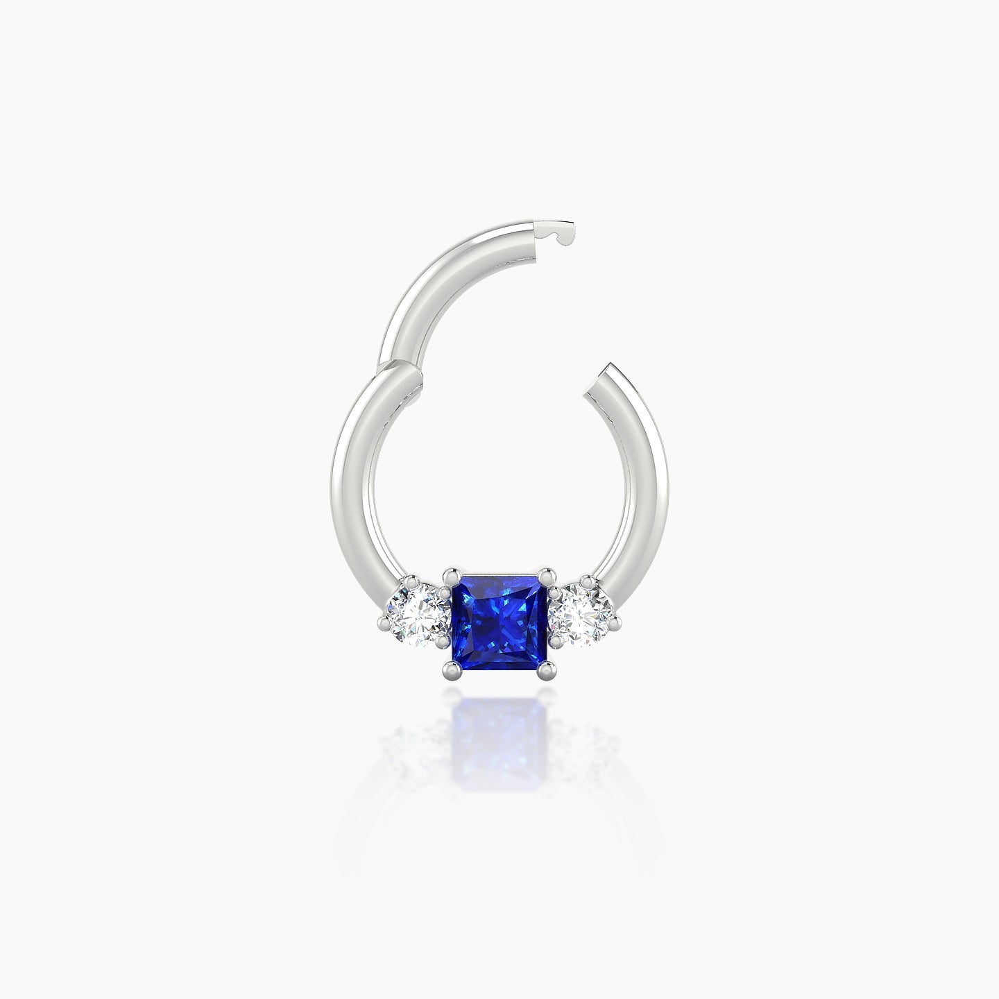 Grace | 18k White Gold 6.5 mm Trilogy Princess Sapphire & Diamond Daith Piercing