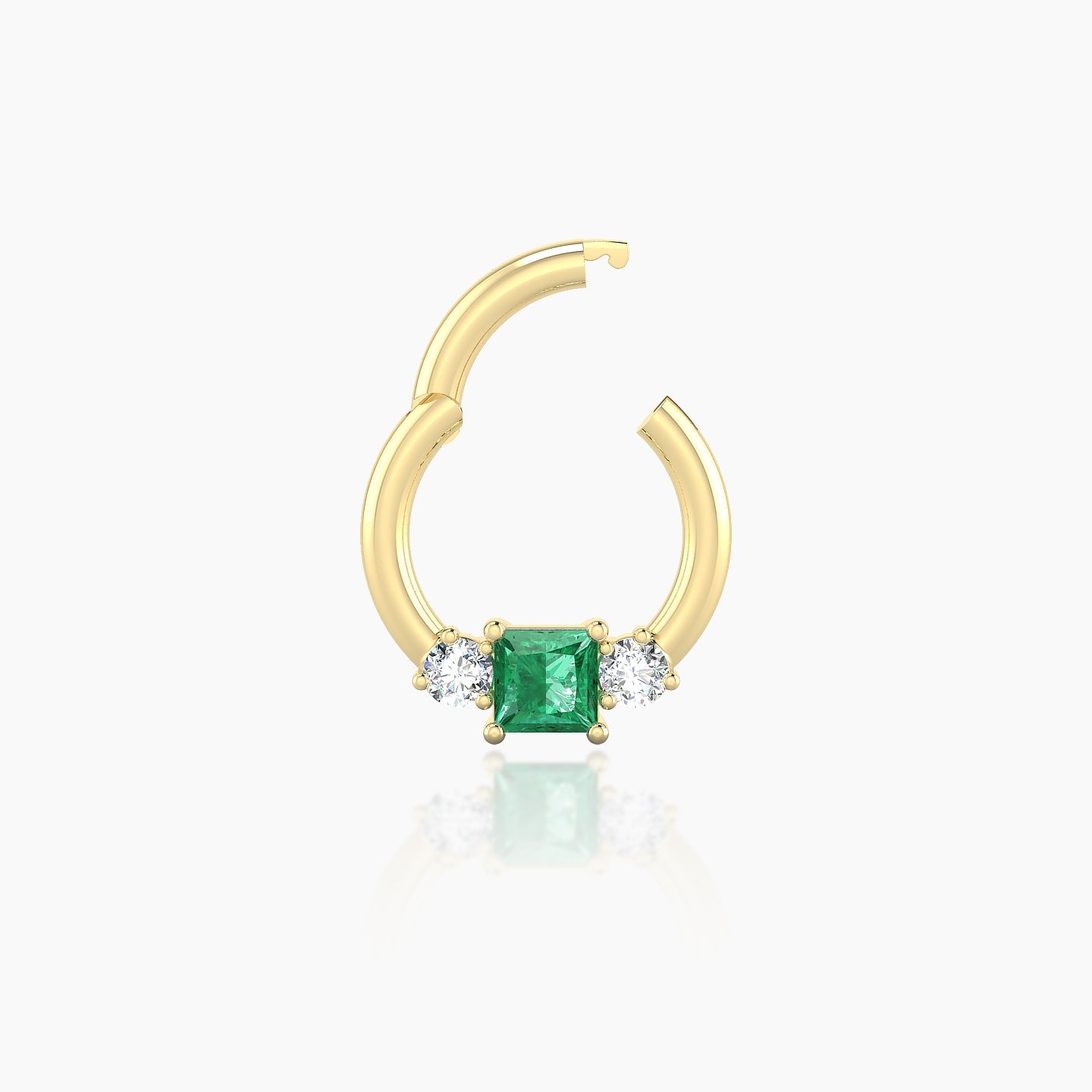 Grace | 18k Yellow Gold 6.5 mm Trilogy Princess Emerald & Diamond Daith Piercing