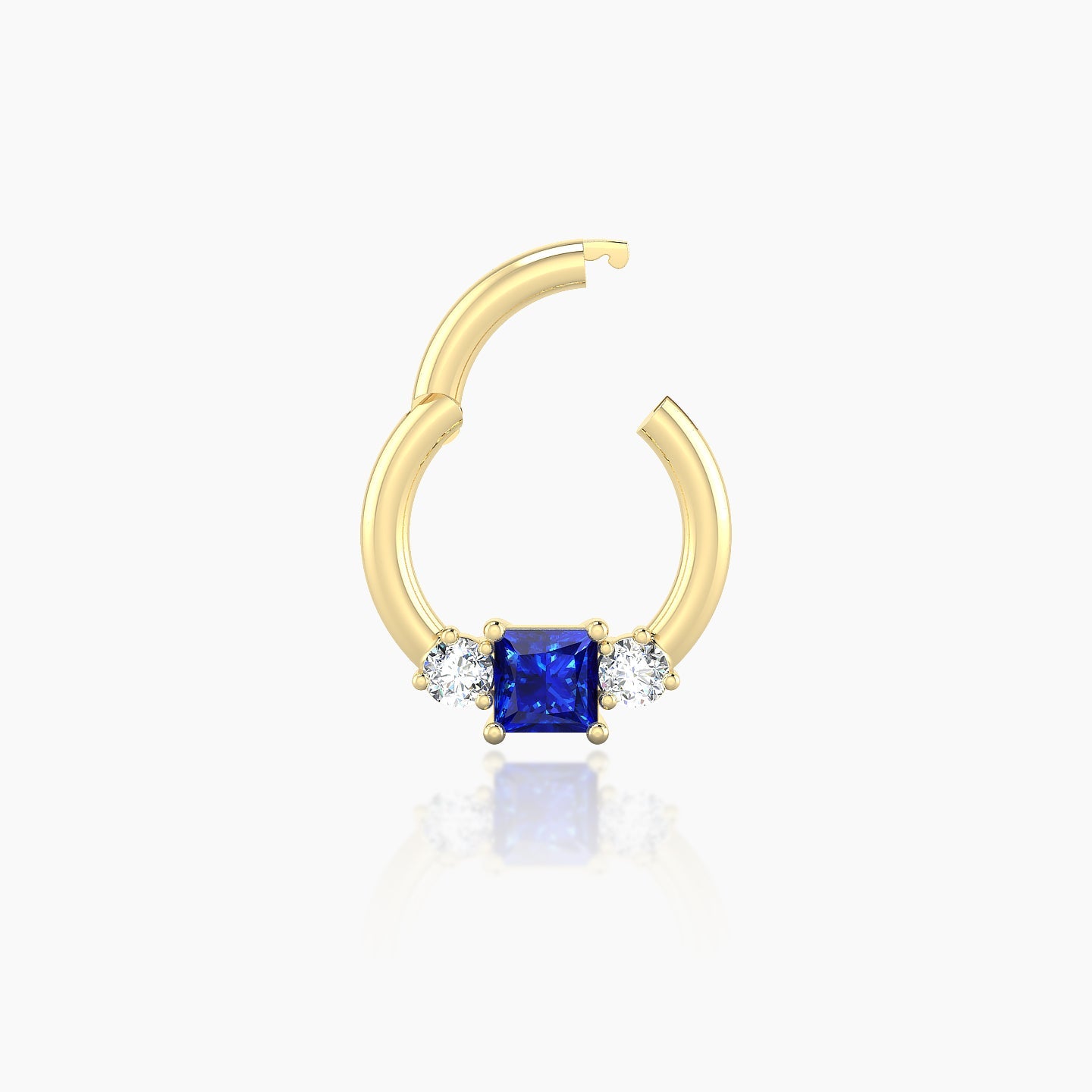 Grace | 18k Yellow Gold 6.5 mm Trilogy Princess Sapphire & Diamond Daith Piercing