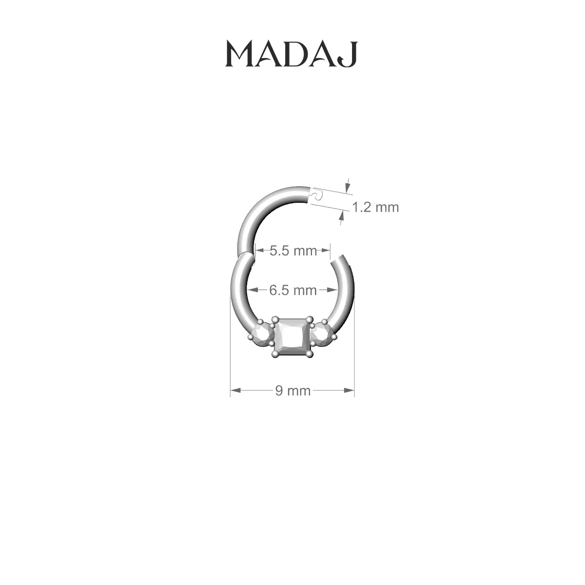 Grace | 18k Rose Gold 6.5 mm Trilogy Princess Emerald & Diamond Daith Piercing