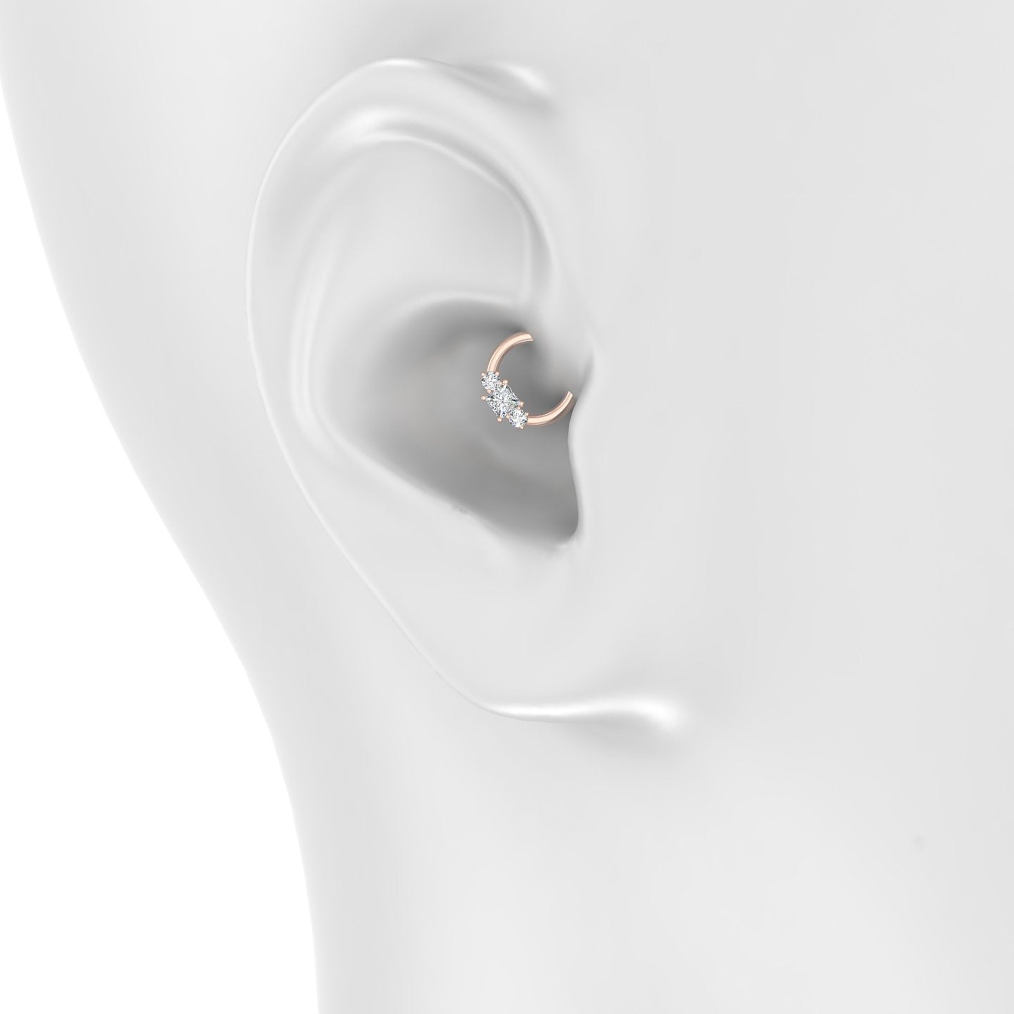 Grace | 18k Rose Gold 6.5 mm Trilogy Princess Diamond Daith Piercing