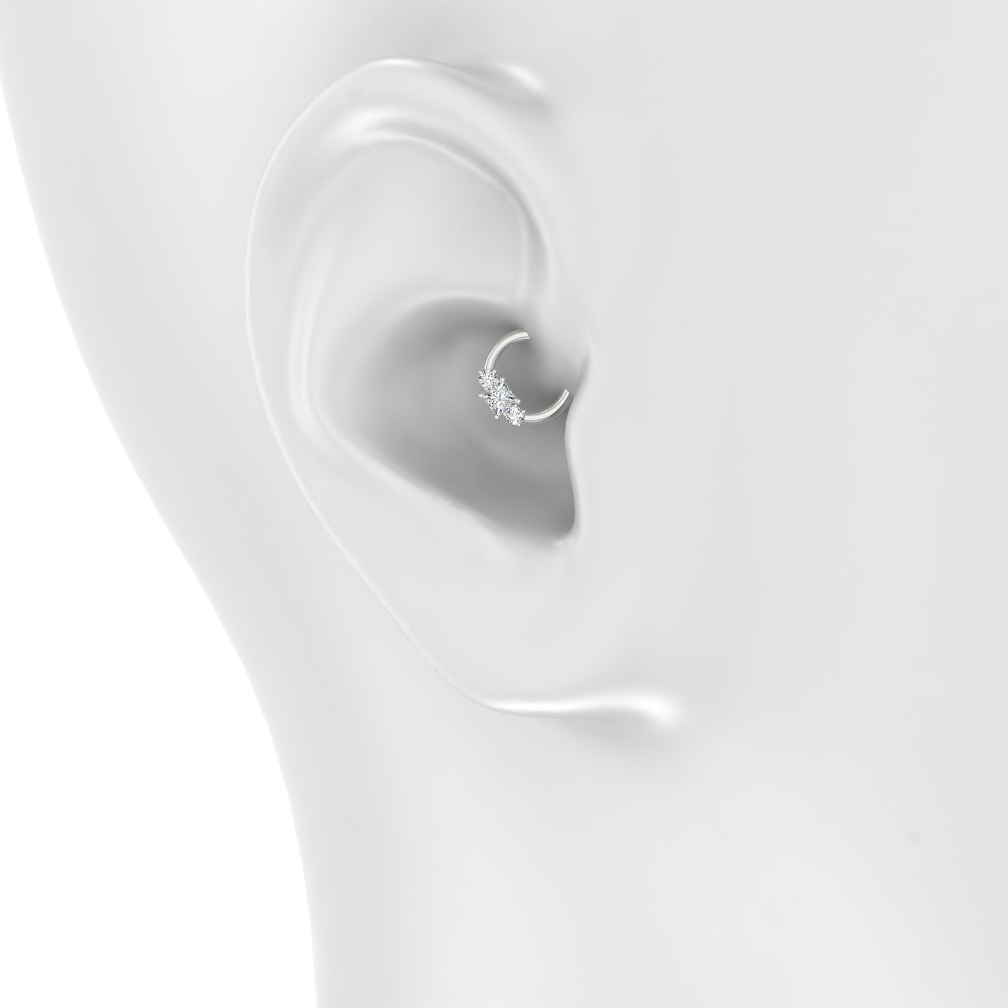 Grace | 18k White Gold 6.5 mm Trilogy Princess Diamond Daith Piercing