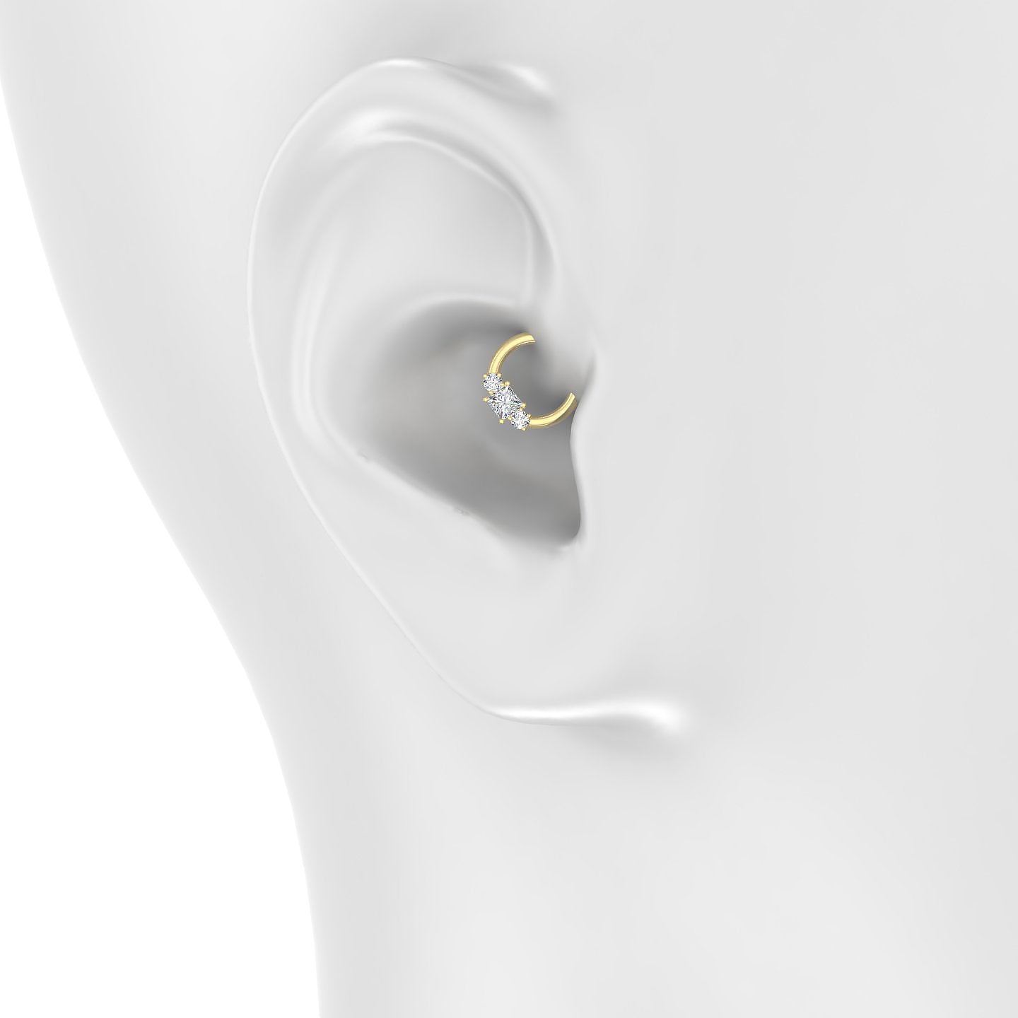 Grace | 18k Yellow Gold 6.5 mm Trilogy Princess Diamond Daith Piercing