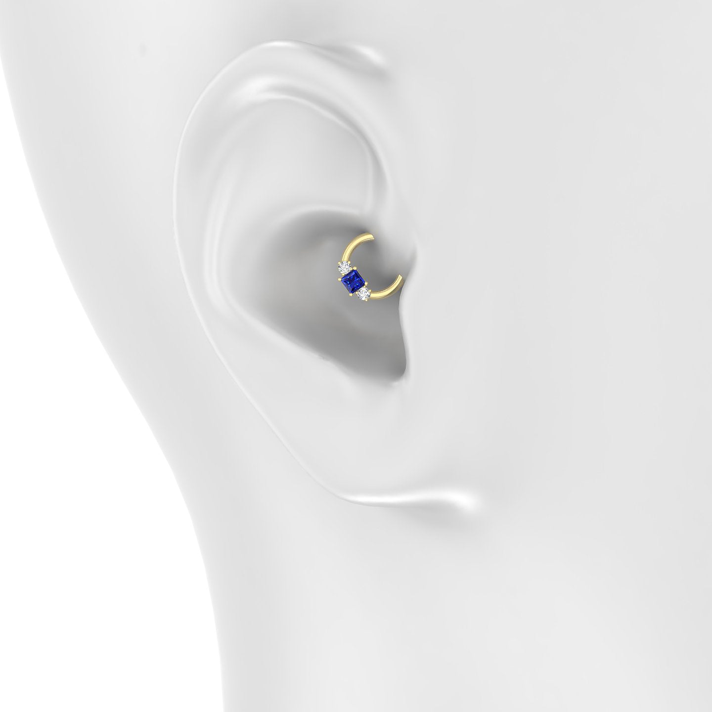 Grace | 18k Yellow Gold 6.5 mm Trilogy Princess Sapphire & Diamond Daith Piercing