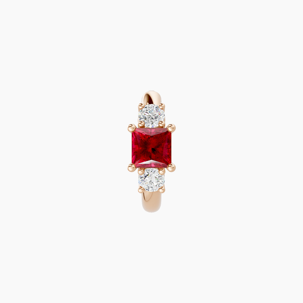 Grace | 18k Rose Gold 6.5 mm Trilogy Princess Ruby & Diamond Hoop Piercing