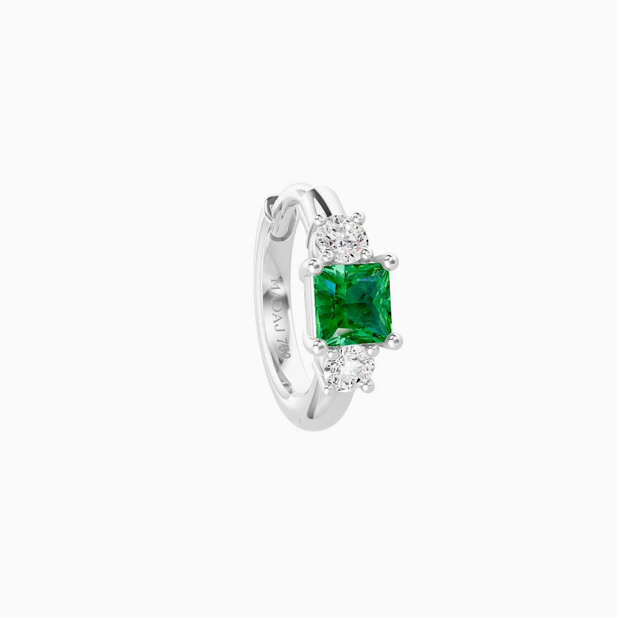 Grace | 18k White Gold 6.5 mm Trilogy Princess Emerald & Diamond Hoop Piercing