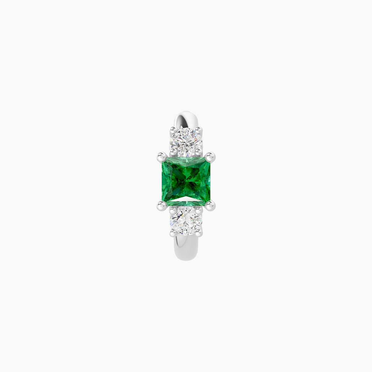Grace | 18k White Gold 6.5 mm Trilogy Princess Emerald & Diamond Hoop Piercing