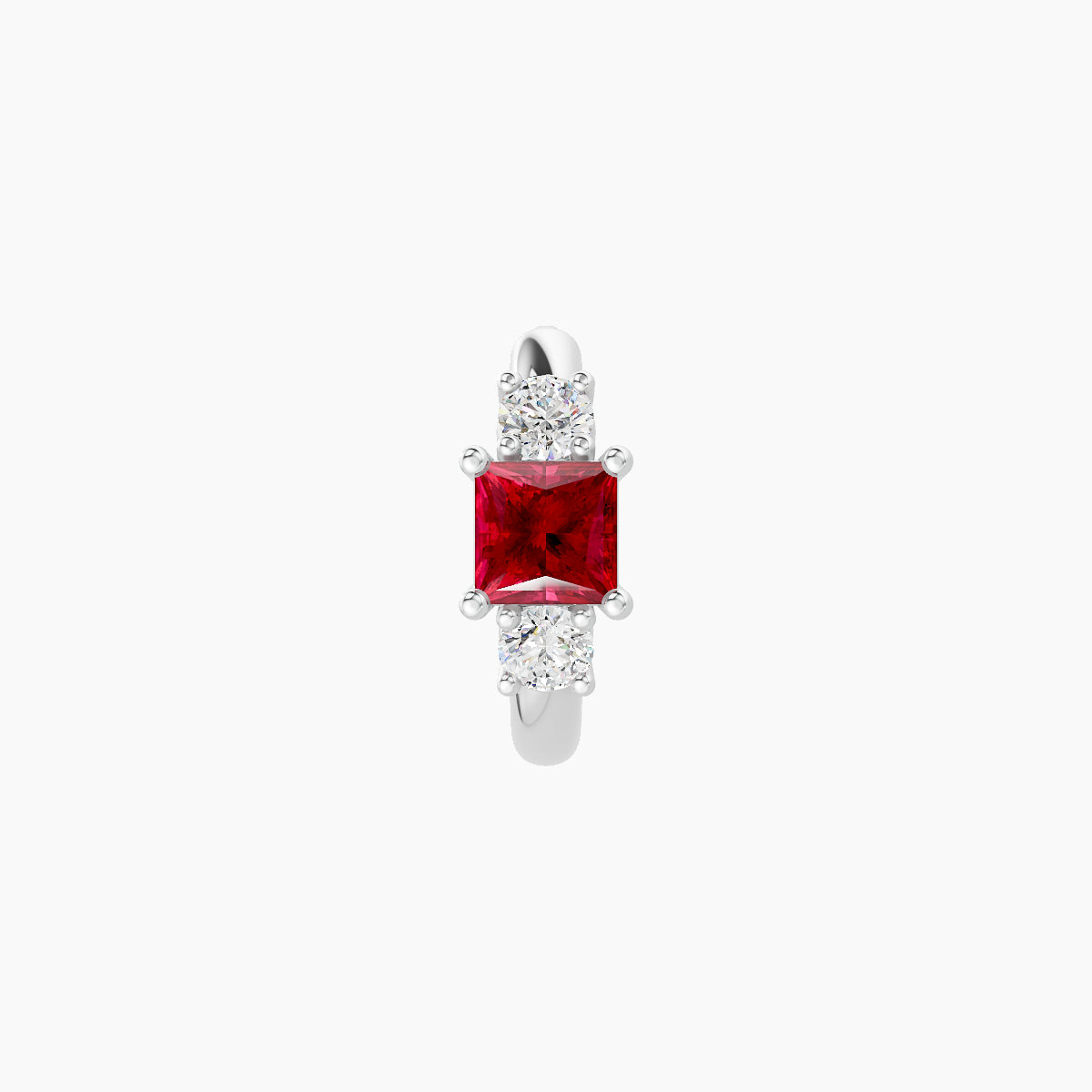 Grace | 18k White Gold 6.5 mm Trilogy Princess Ruby & Diamond Hoop Piercing