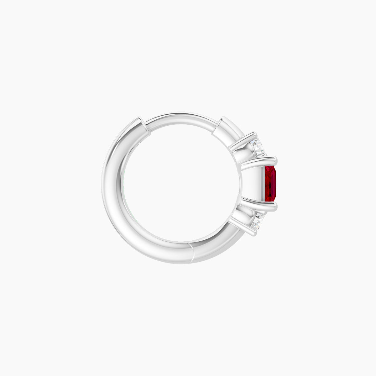 Grace | 18k White Gold 6.5 mm Trilogy Princess Ruby & Diamond Hoop Piercing