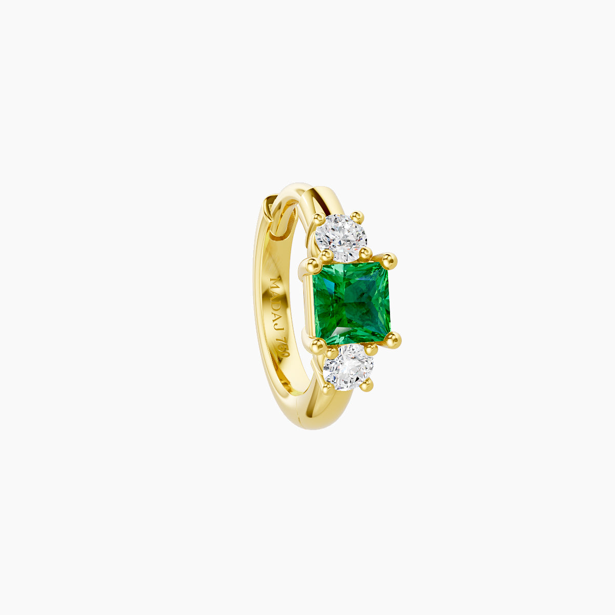 Grace | 18k Yellow Gold 6.5 mm Trilogy Princess Emerald & Diamond Hoop Piercing