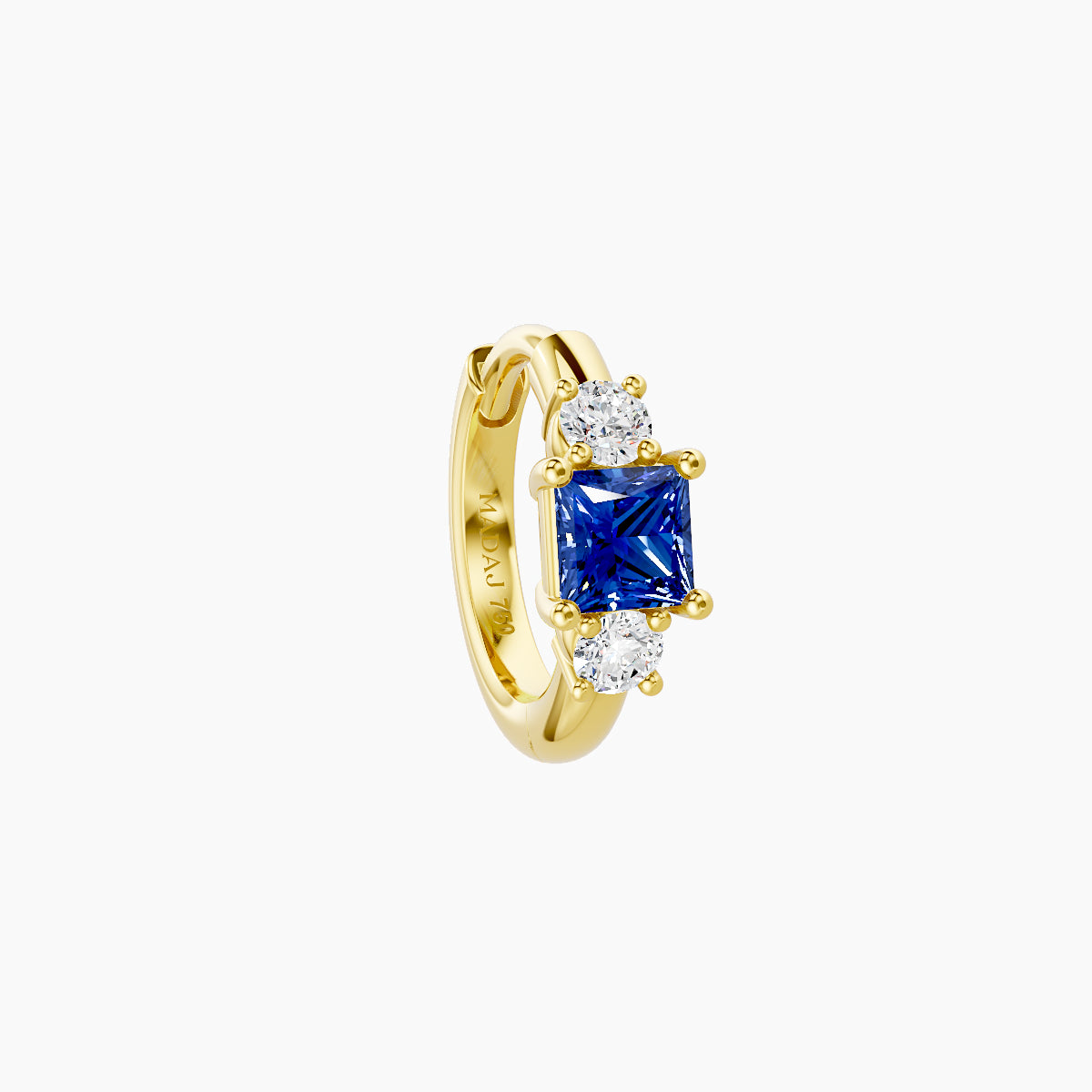 Grace | 18k Yellow Gold 6.5 mm Trilogy Princess Sapphire & Diamond Hoop Piercing