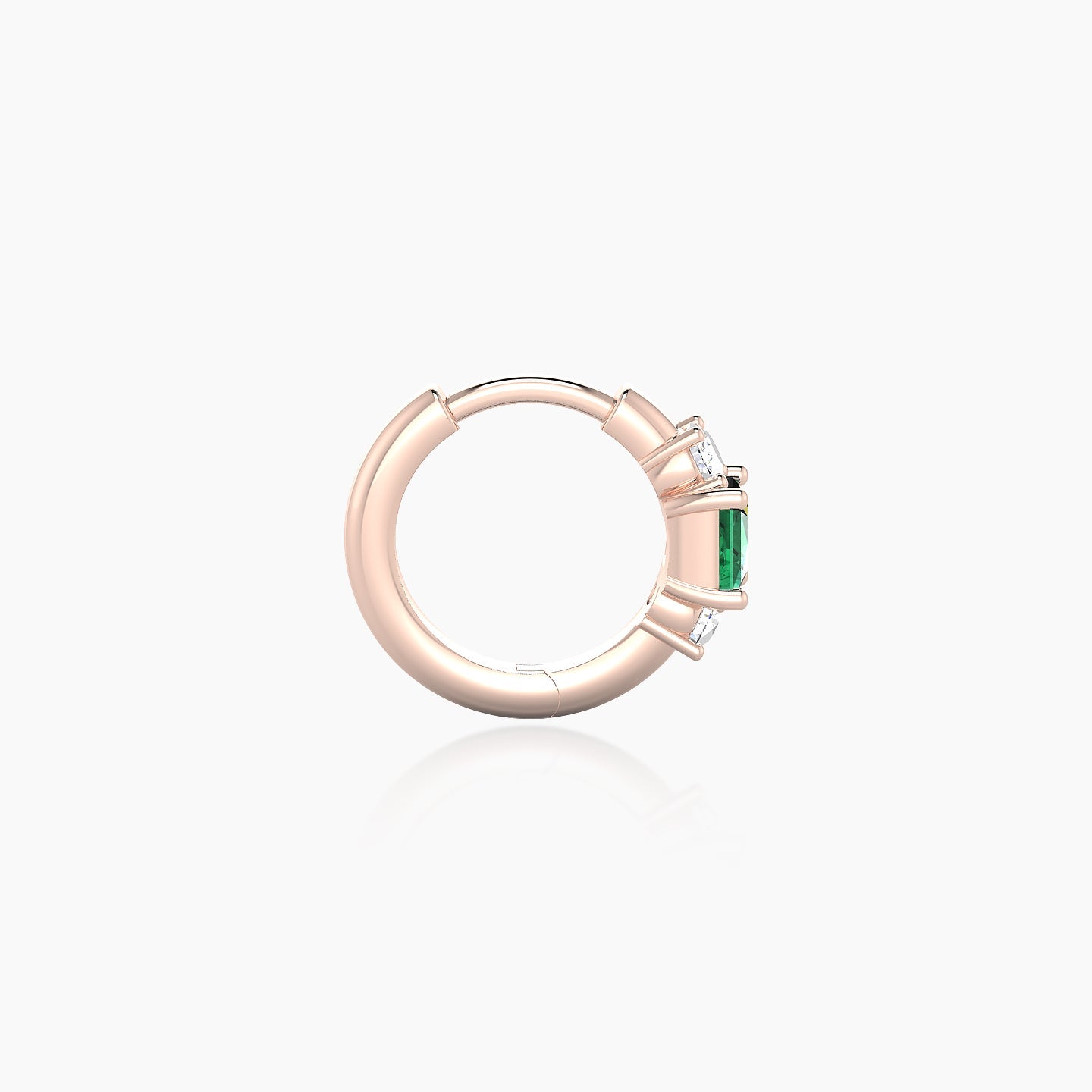 Grace | 18k Rose Gold 6.5 mm Trilogy Princess Emerald & Diamond Hoop Piercing