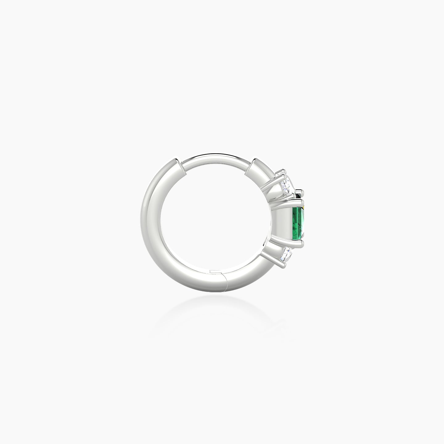 Grace | 18k White Gold 6.5 mm Trilogy Princess Emerald & Diamond Hoop Piercing