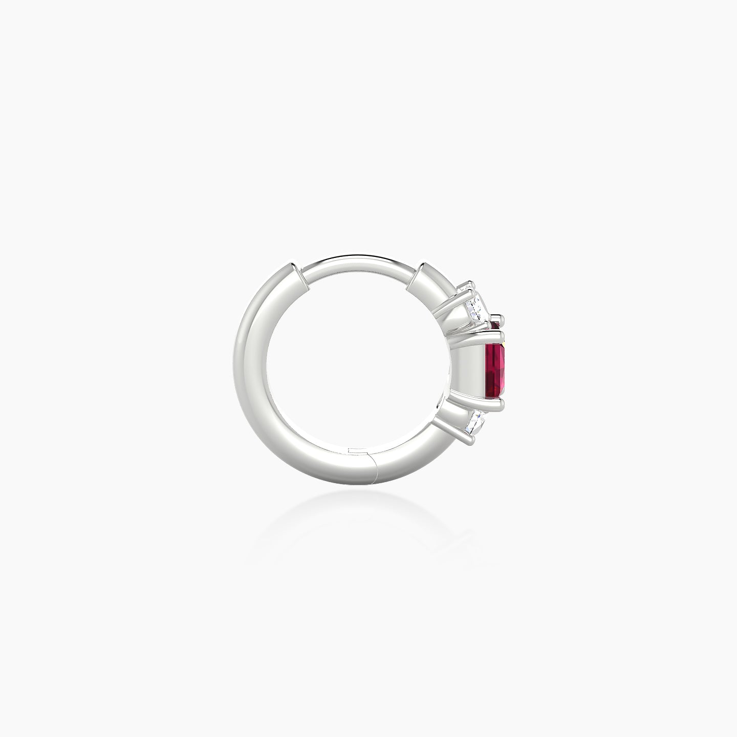 Grace | 18k White Gold 6.5 mm Trilogy Princess Ruby & Diamond Hoop Piercing