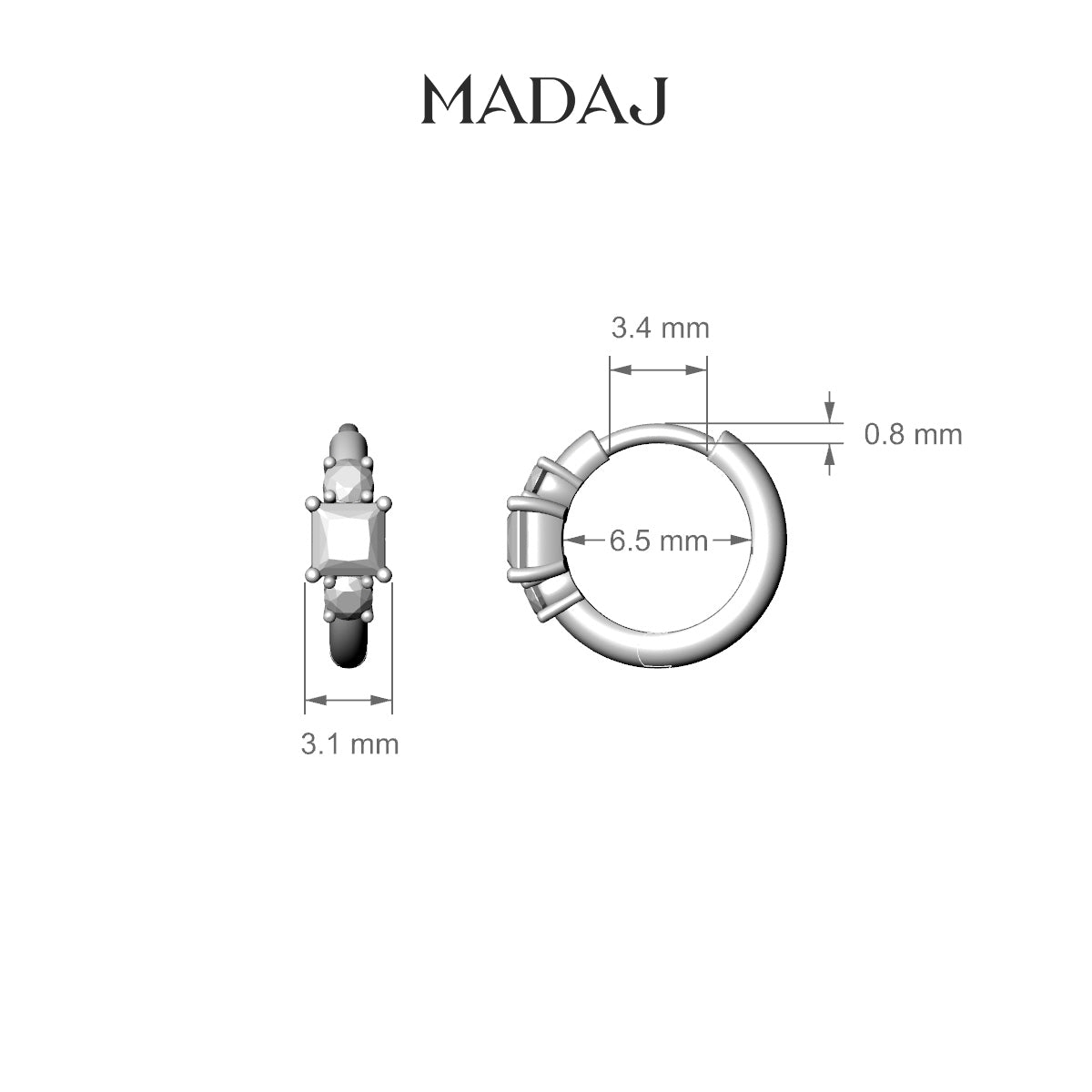 Grace | 18k Yellow Gold 6.5 mm Trilogy Princess Diamond Hoop Piercing