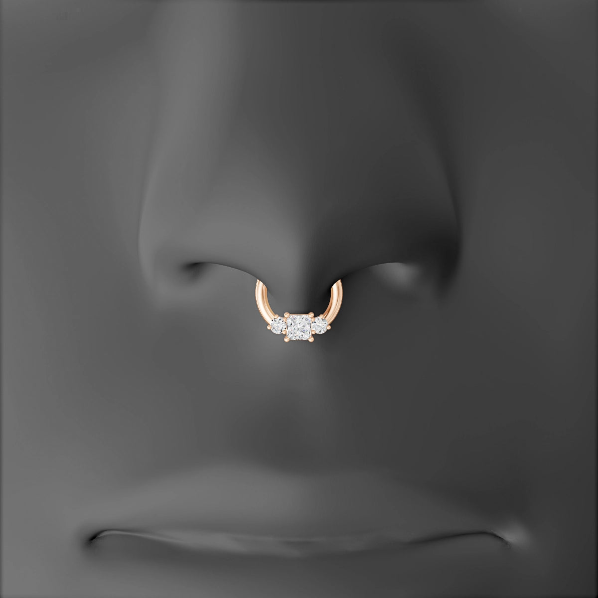 Grace | 18k Rose Gold 6.5 mm Trilogy Princess Diamond Septum Piercing